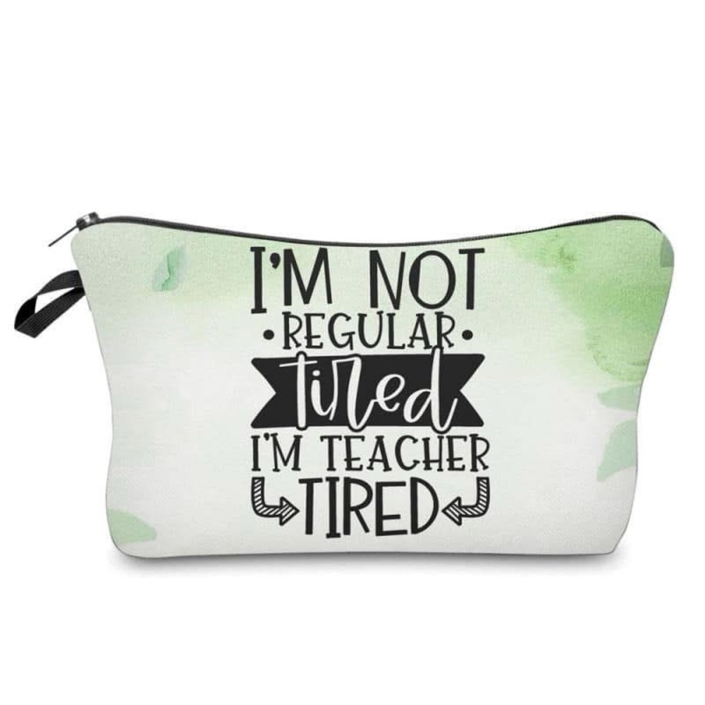 Green and White Teacher Quote Makeup Pouch